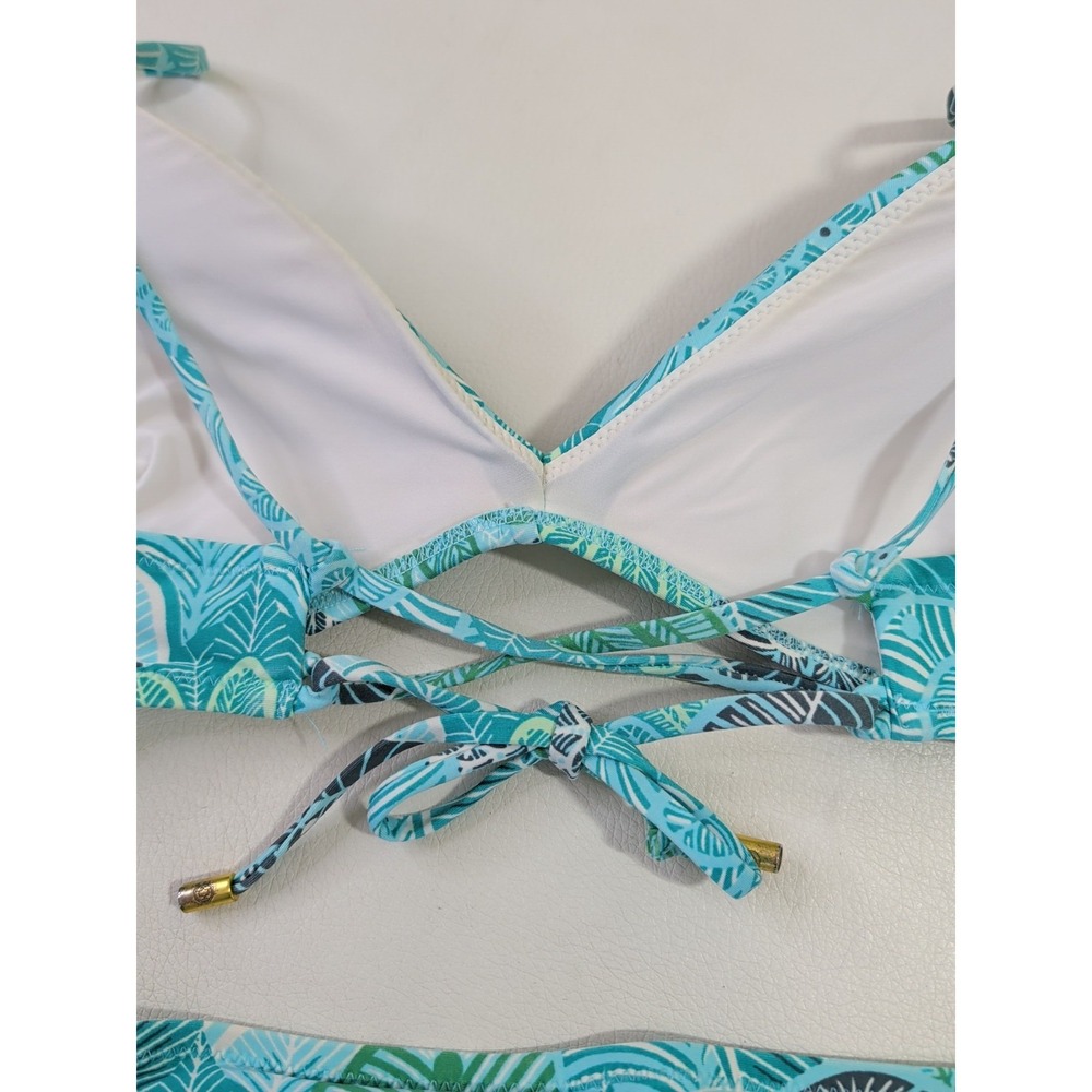 Helen Jon Bikini Swim Set Womens M Blue Dominica Floral Beach Pool Vacation - Picture 4 of 10
